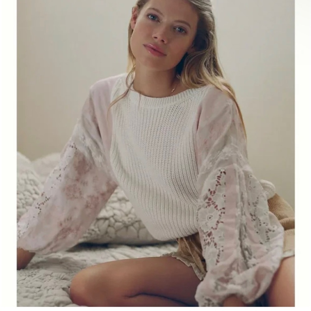 Anthropologie Pilrco Cable Knit Martine Peasant-Sleeve Sweater